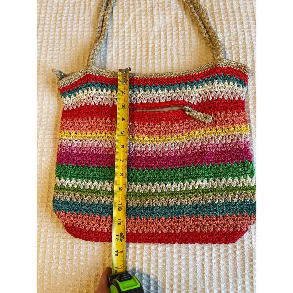 The Sak Boho Multicolor Striped Crochet Soft Crossbody Zip Closure Purse Handbag - Picture 7 of 15